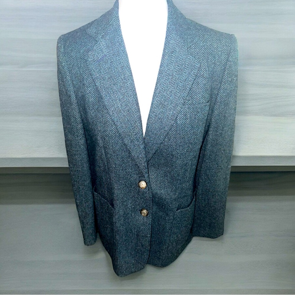 Vintage Lauren by Ralph Lauren Blue Herringbone print wool blazer Size 6